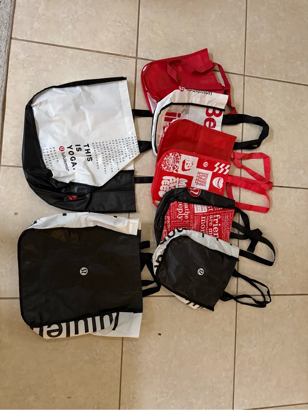 lululemon athletica Black and Red Reusable Tote Bag Set